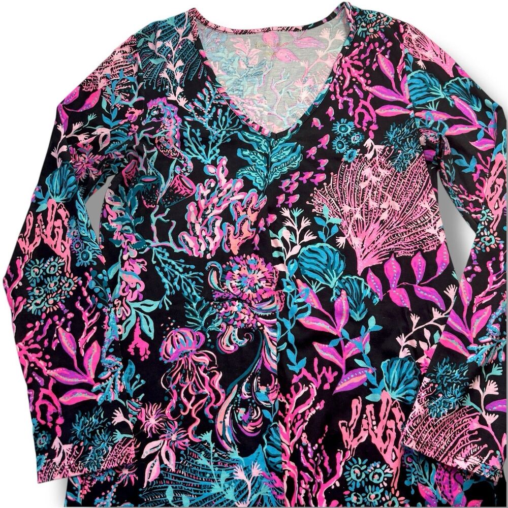 Lilly Pulitzer Etta‎ Dress Long Sleeve Onyx Twilight Coral Size  Small